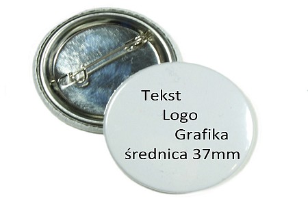 Przypinka kotylion button z napisem zdjęciem 37mm