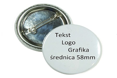 Przypinka kotylion button z napisem zdjęciem 58mm