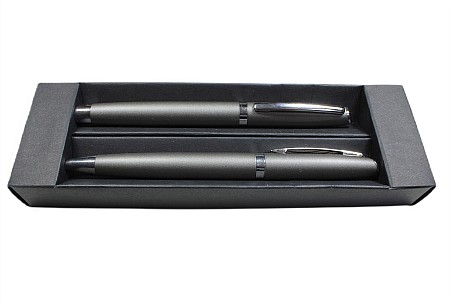 Zestaw metalowy długopis ze skuwką i roller szary