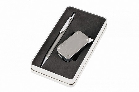 Zestaw prezentowy długopis i zapalniczka w etui aluminium + grawer